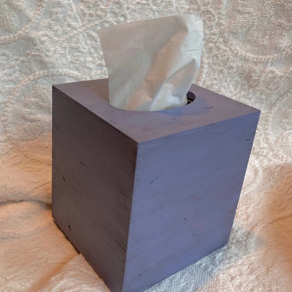 Distressed Lavender Wood Tissue Box Cover with Slide Close Bottom